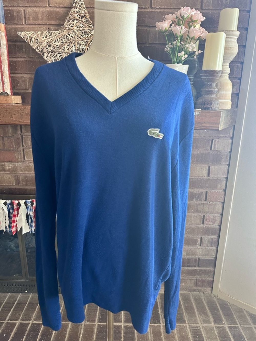 Vintage Izod Lacoste Blue V-Neck Sweater Size L
